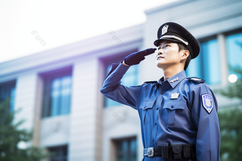 单手敬礼的保安户外巡逻,高清,摄影图,摄影图片,图片大全,摄影图免费下载